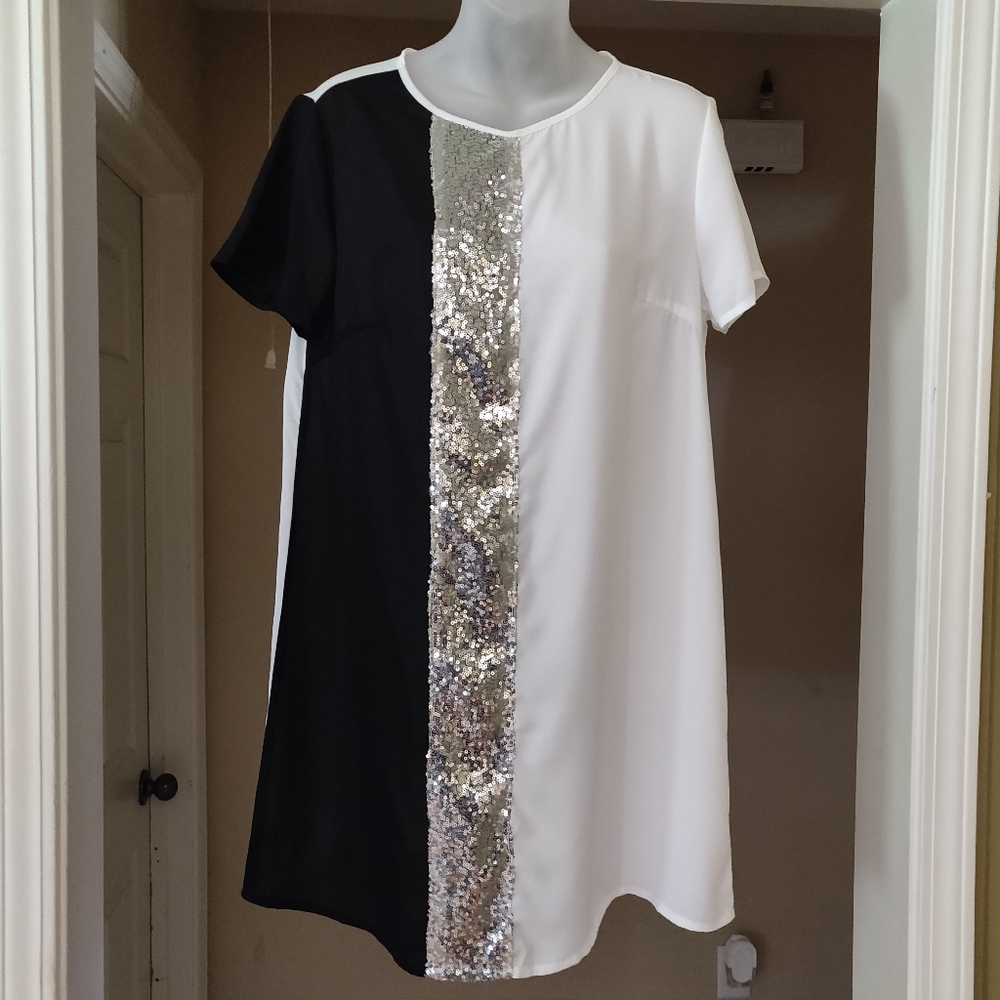 Sheer sequined shift dress